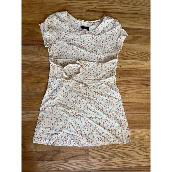 80s-90s Calico Cottagecore Short Sleeve Mini Dress Rayon with Belt - Picture 1 of 5